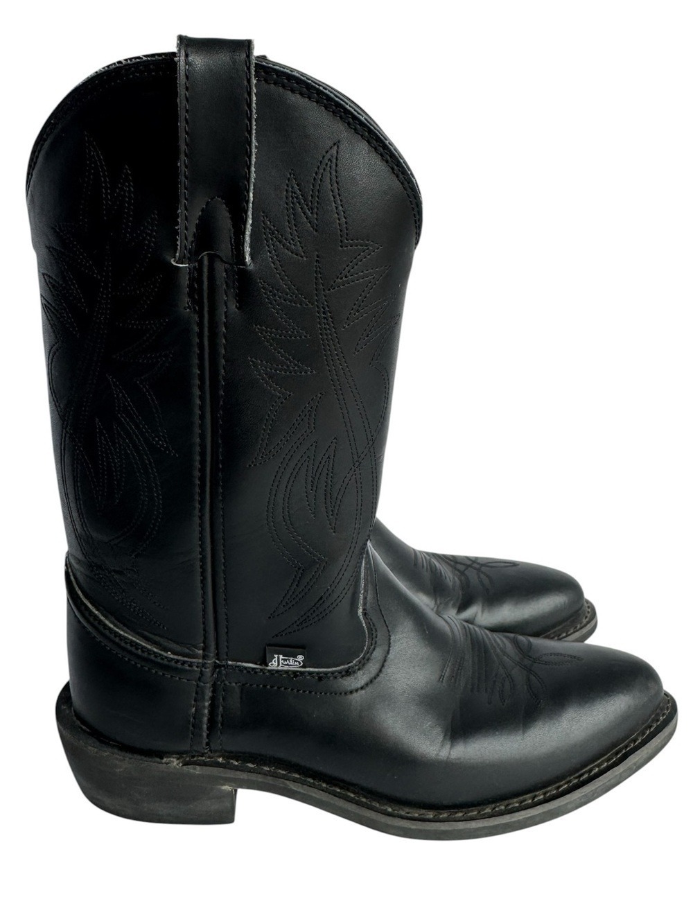 Justin Black Leather Western Cowboy Boots JB1104 Pull-On Stitched Mens 8 D